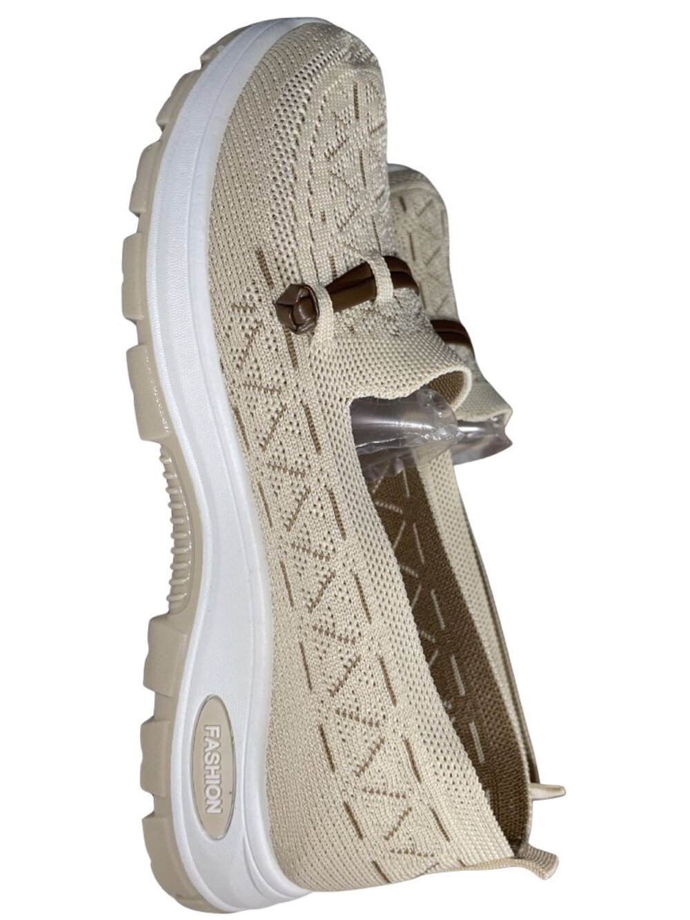 Women's Beige Knit Loafer Slip-On Walking Sneakers Lightweight (Size 9.5/10)